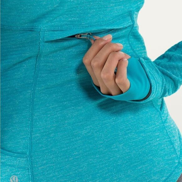 Lululemon base runner Mini Check Pique Surge Heathered Turquoise Pullover Sz 6 - Picture 6 of 16